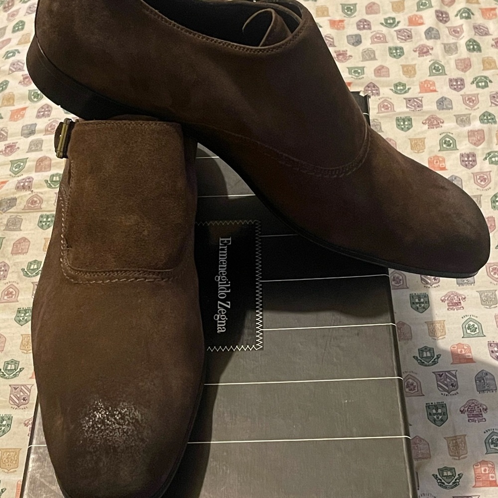 ZZegna brown Suede monk strap dress shoe
